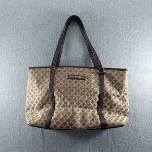 Donna Buckman Designer Tote Bag Brown & Beige Patterned Jacquard With Leather Tr